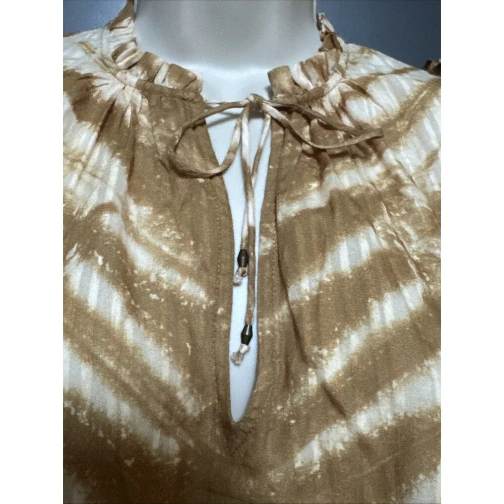 Ulla Johnson Madena Blouse Size 00 Sand Tie Dye Ruffle Boho Top